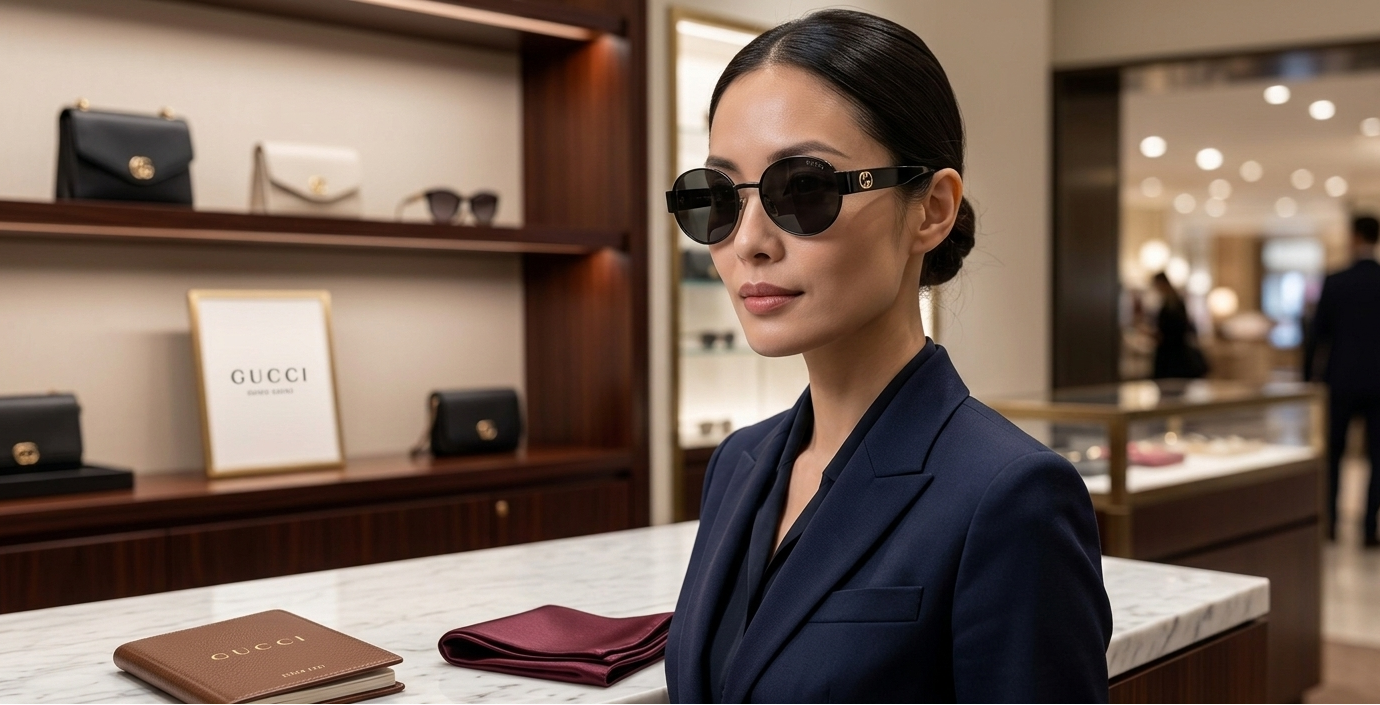 Gucci Rimless Round Sunglasses – Black & Gold