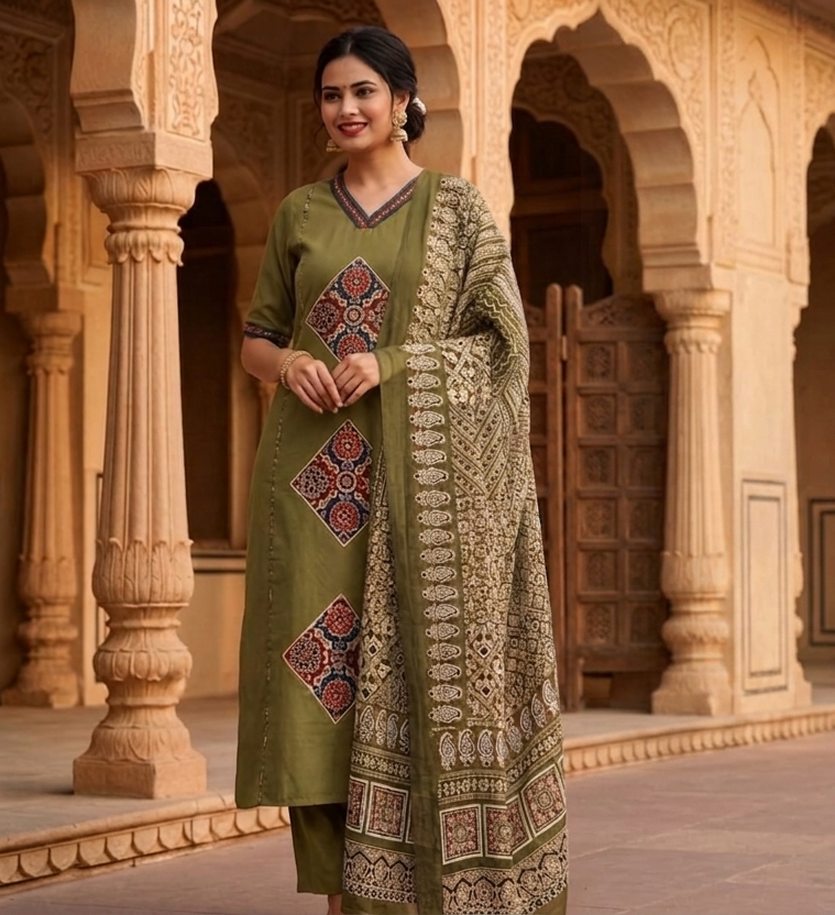 Mustard Yellow Embroidered Kurta Set with Dupatta