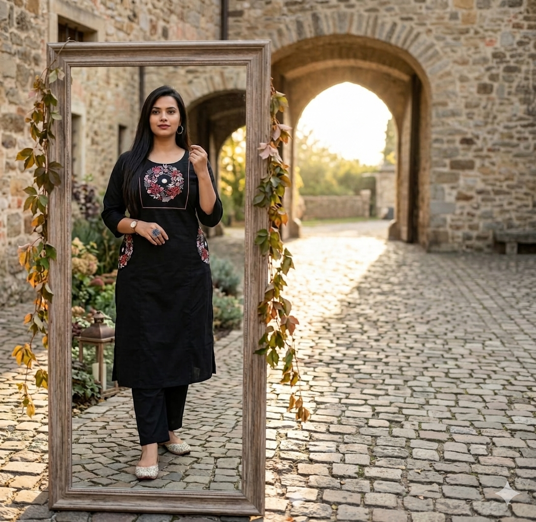 Floral Embroidered Kurti & Pant Set