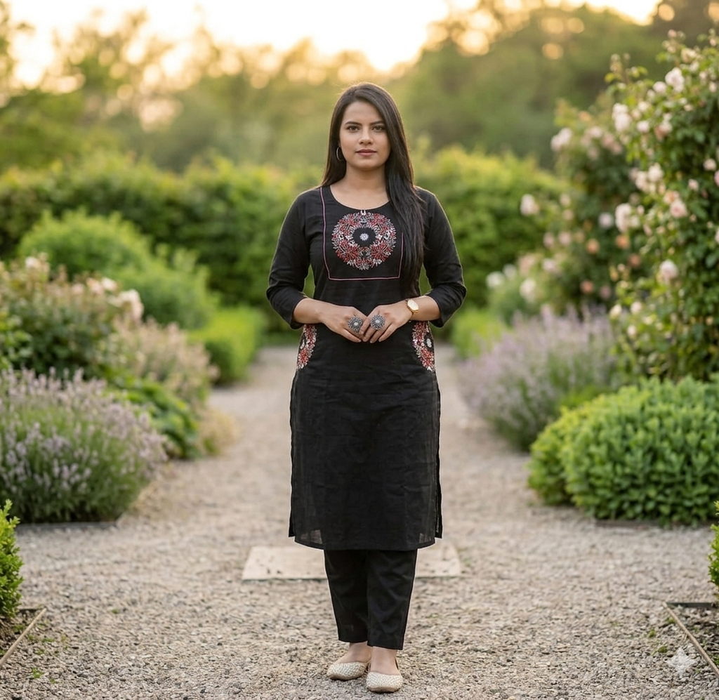 Floral Embroidered Kurti & Pant Set