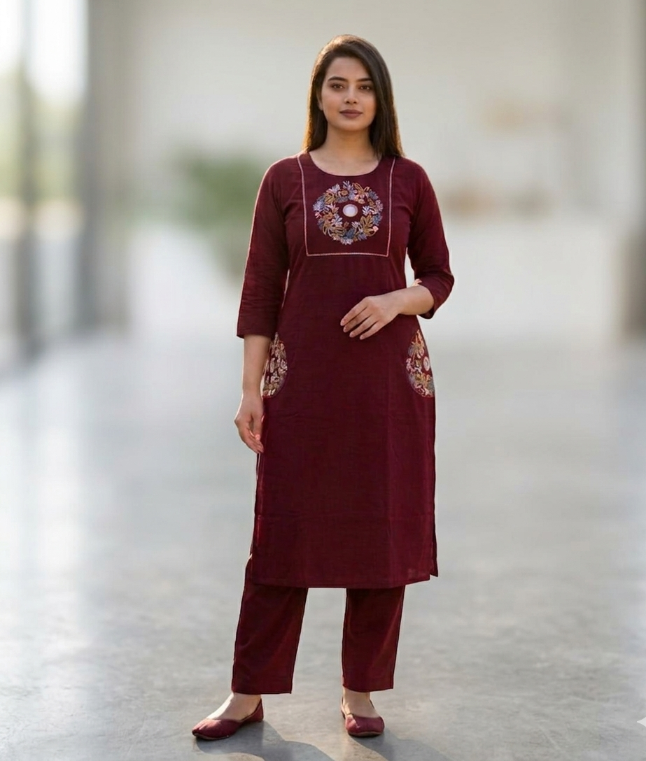 Floral Embroidered Kurti & Pant Set