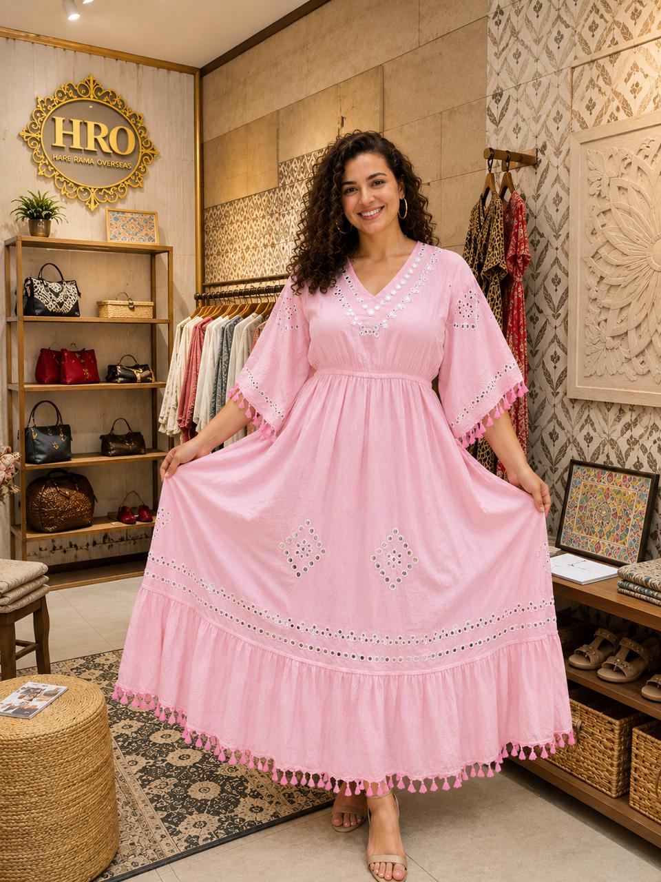 Boho Mirror Work Kaftan Maxi Dress