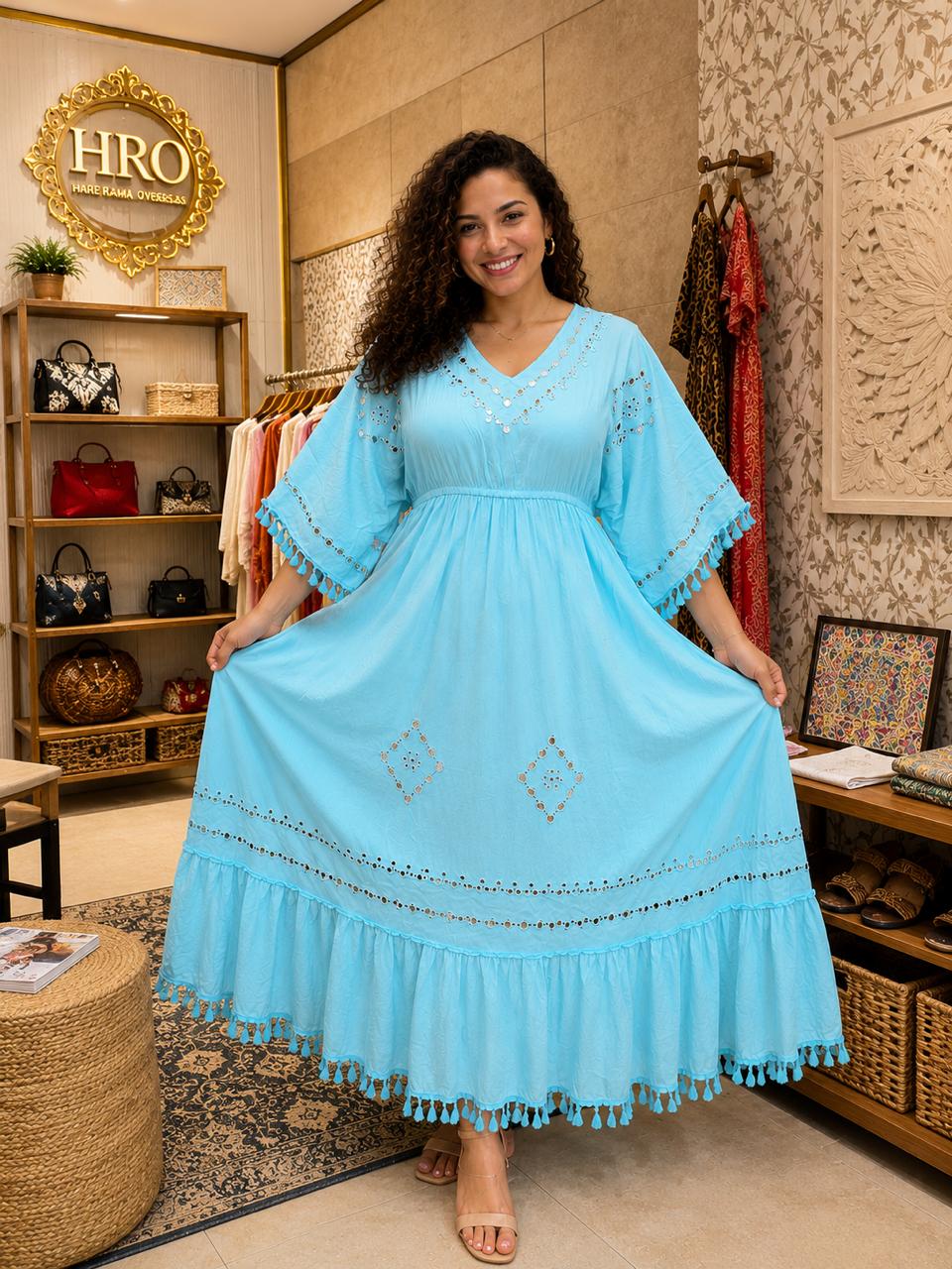 Boho Mirror Work Kaftan Maxi Dress