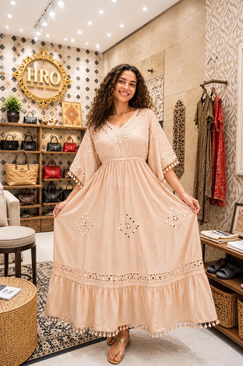 Boho Mirror Work Kaftan Maxi Dress