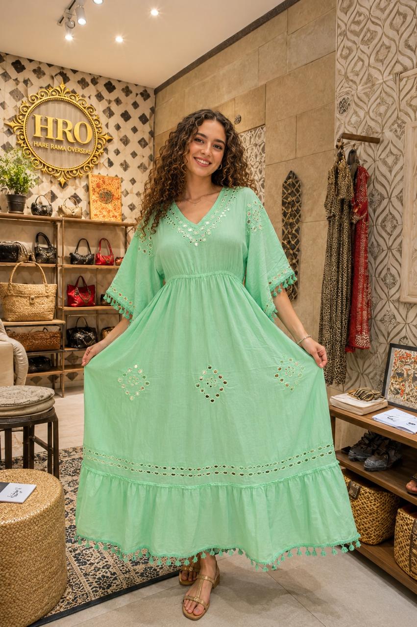 Boho Mirror Work Kaftan Maxi Dress