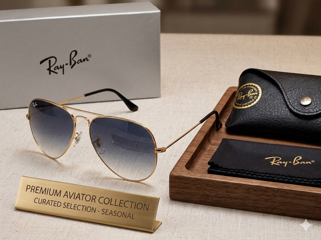 Ray-Ban RB3025 Aviator Sunglasses – Gold & Blue Gradient