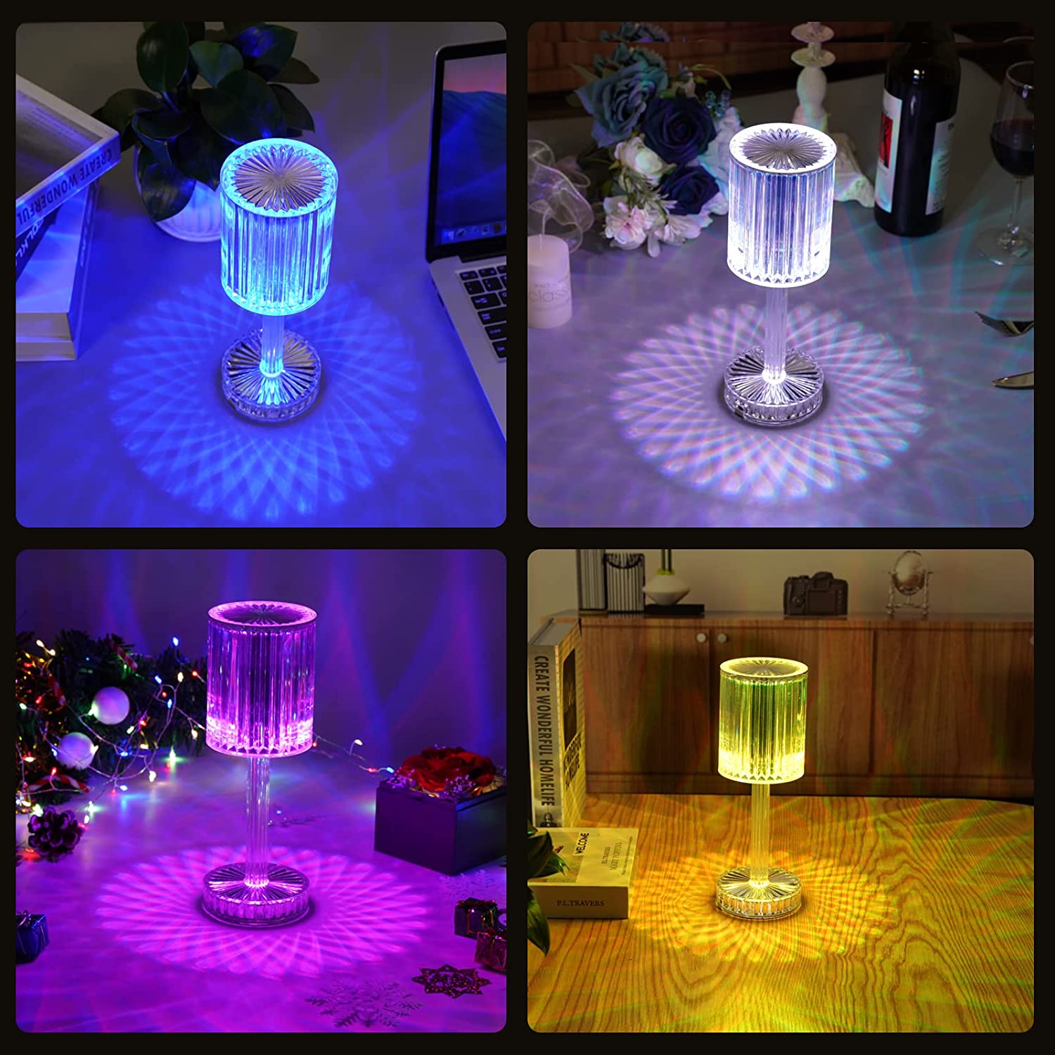 6605 Crystal Table Lamp  Touch Control Atmosphere Nightstand Lamp With Usb Charging Line