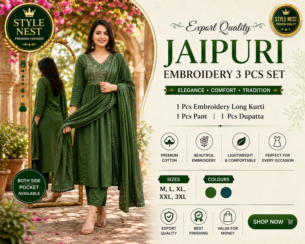 Jaipuri Embroidery 3 Pcs Set – Export Quality